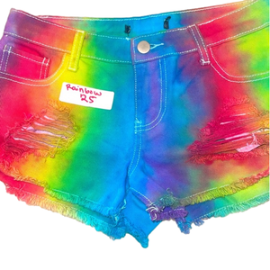 Rainbow Tiedye Denim Festival Shorts. Size 25